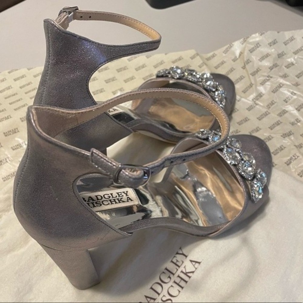 Badgley Mischka Lennox II Jeweled Evening Heels Pewter- 10 - Picture 4 of 7